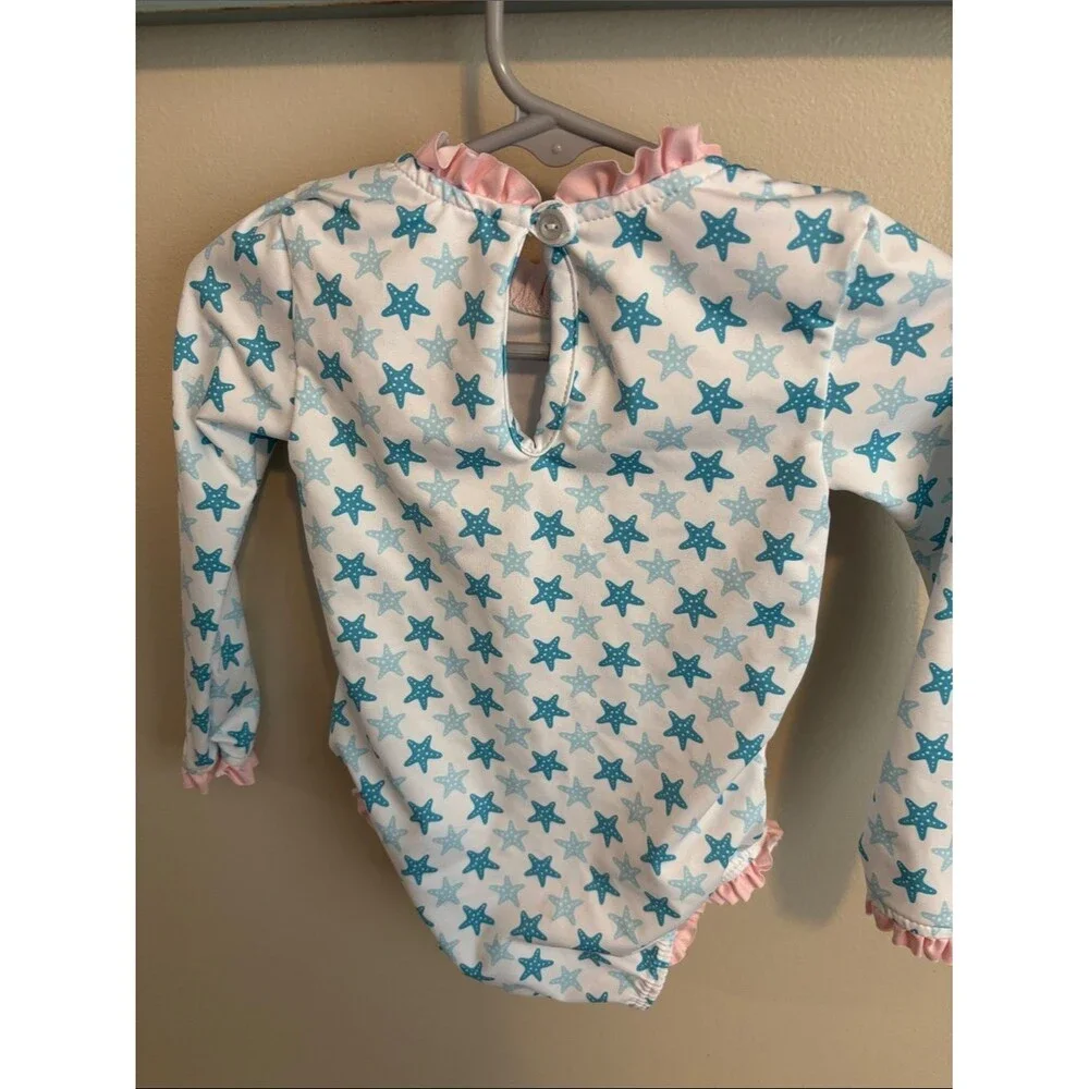 James & Lottie Long Sleeve Star Print Ruffle Swimsuit size 18 months